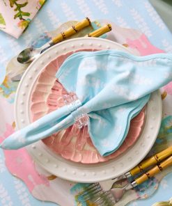 Floral Blue Scalloped Dinner Napkins