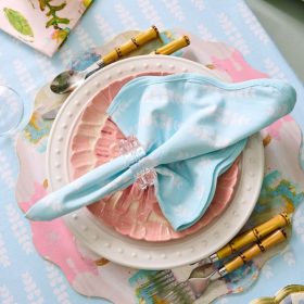 Floral Blue Scalloped Dinner Napkins