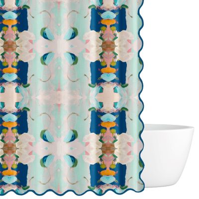 Monet's Garden Navy Scalloped Shower Curtain