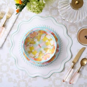 Scalloped Embroidered Feather Placemats - Sea Glass, SumnerEdit (Set of 4)