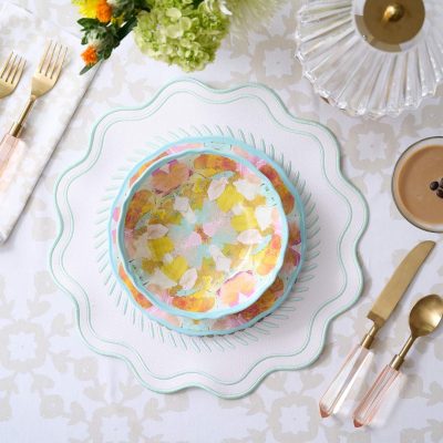 Scalloped Embroidered Feather Placemats - Sea Glass, SumnerEdit (Set of 4)