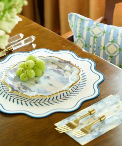 Scalloped Embroidered Feather Placemats - Navy, SumnerEdit (Set of 4)