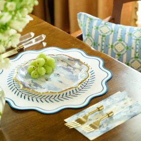 Scalloped Embroidered Feather Placemats - Navy, SumnerEdit (Set of 4)