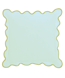 Charlotte Scalloped Linen Pillows Blue with Green Trim, SumnerEdit