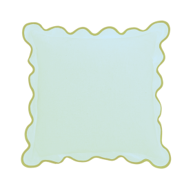 Charlotte Scalloped Linen Pillows Blue with Green Trim, SumnerEdit