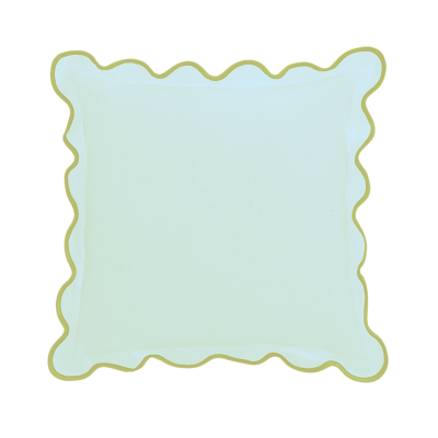 Charlotte Scalloped Linen Pillows Blue with Green Trim, SumnerEdit
