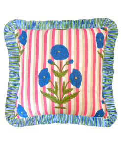 Marigold Stripes Block Print Throw Pillow, Pink