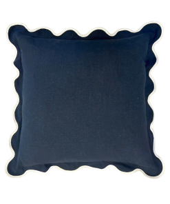 Charlotte Scalloped Linen Pillow Navy with White Trim, SumnerEdit