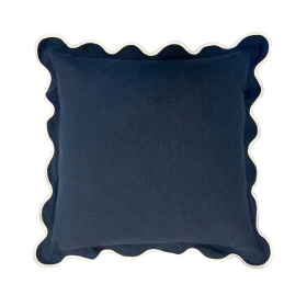 Charlotte Scalloped Linen Pillow Navy with White Trim, SumnerEdit