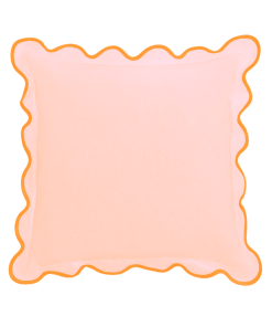 Charlotte Scalloped Linen Pillow Pink with Orange Trim, SumnerEdit
