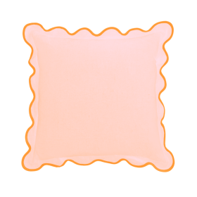 Charlotte Scalloped Linen Pillow Pink with Orange Trim, SumnerEdit