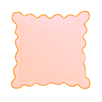 Charlotte Scalloped Linen Pillow Pink with Orange Trim, SumnerEdit