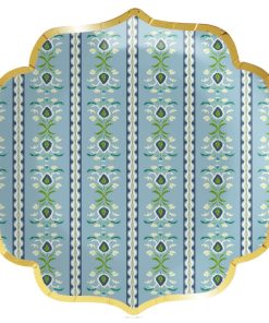 Rosemary Stripe French Blue Scalloped Dinner Paper Plates