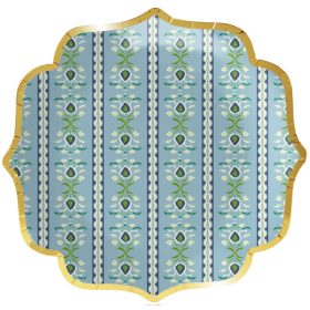 Rosemary Stripe French Blue Scalloped Dinner Paper Plates