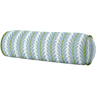 Frond French Blue with Green Piping Round Bolster Pillow