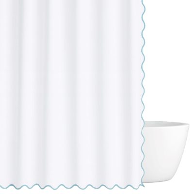 Scalloped Shower Curtain, Blue / White