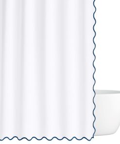Scalloped Shower Curtain, Navy / White