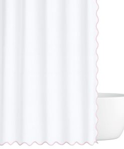 Scalloped Shower Curtain, Pink / White