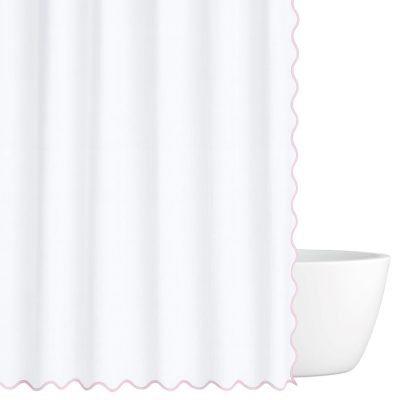 Scalloped Shower Curtain, Pink / White